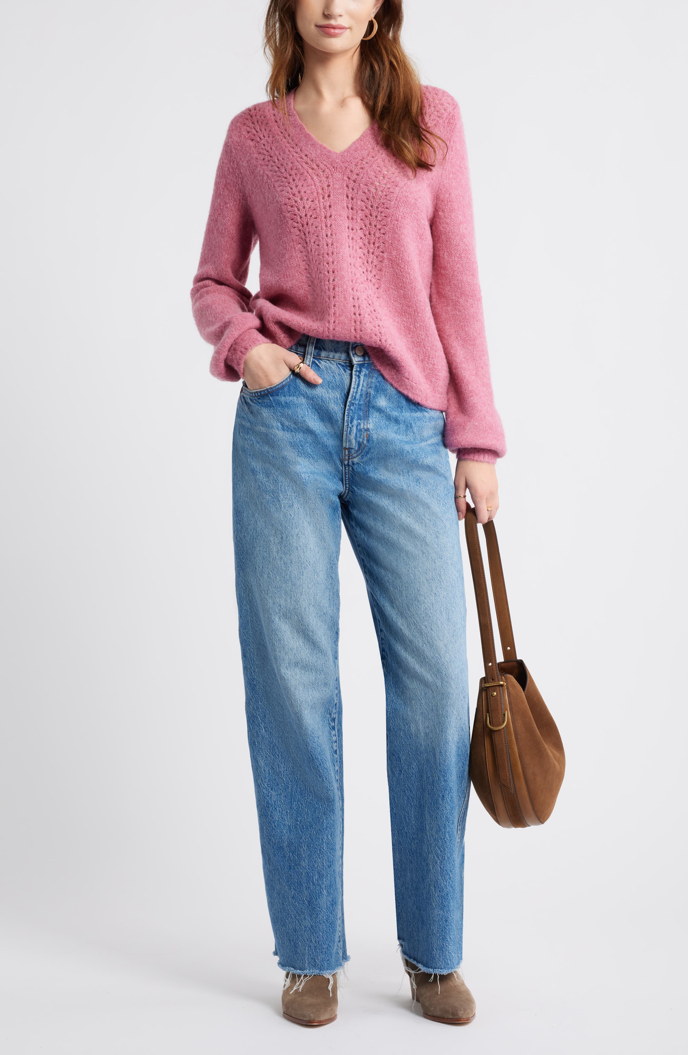 Oversize Pointelle V-Neck Sweater - image 4