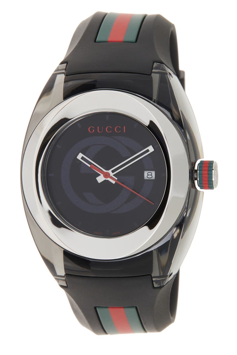 Unisex Sync Rubber Strap Sport Watch, 46mm, Main, color, BLACK