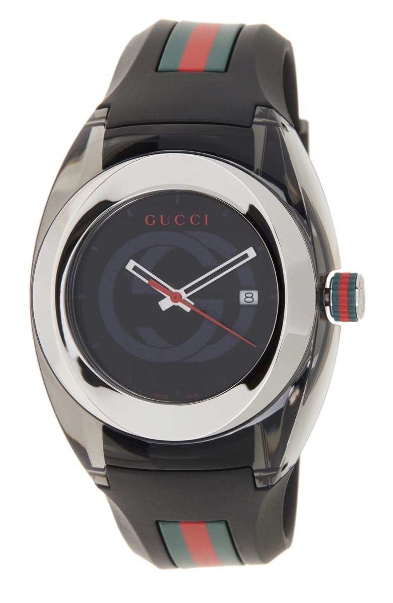 Gucci Unisex Sync Rubber Strap Sport Watch, 46mm, Main, color, Black