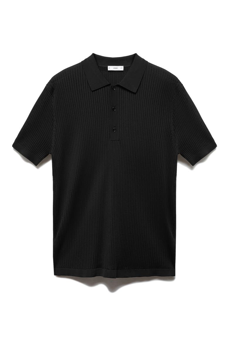 Rib Knit Polo, Main, color, BLACK