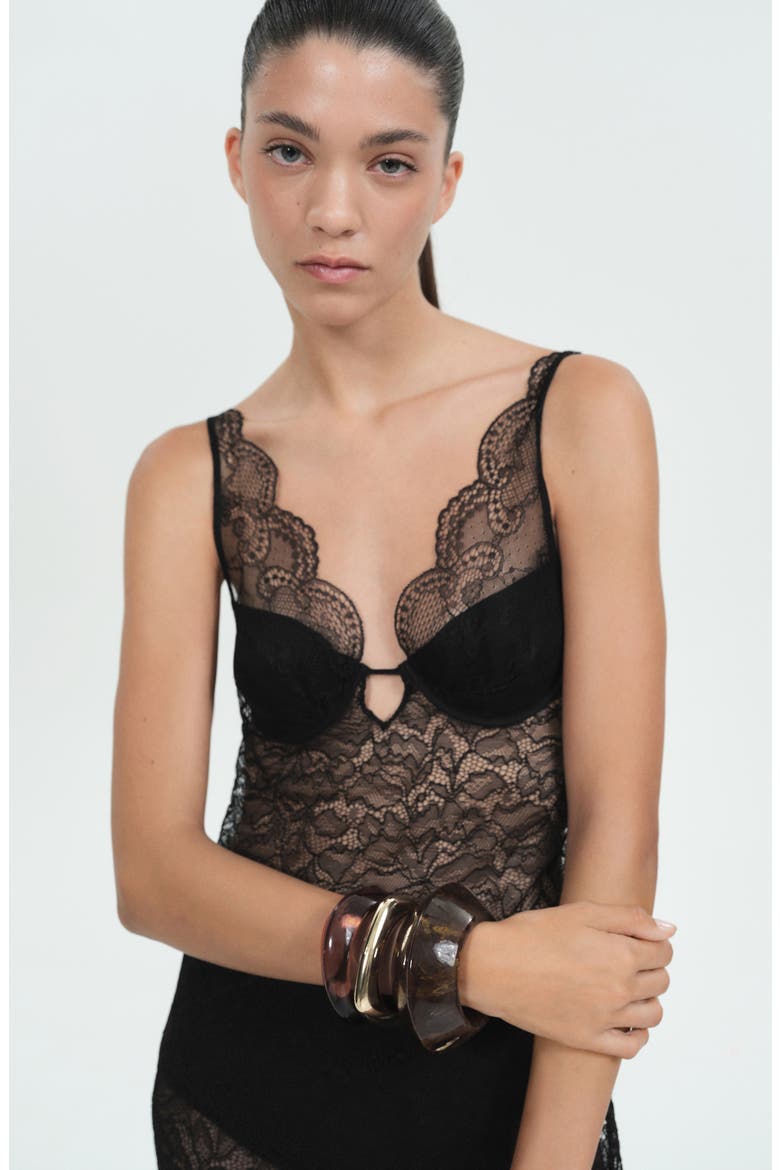Sheer Guipure Lace Slipdress, Alternate, color, BLACK