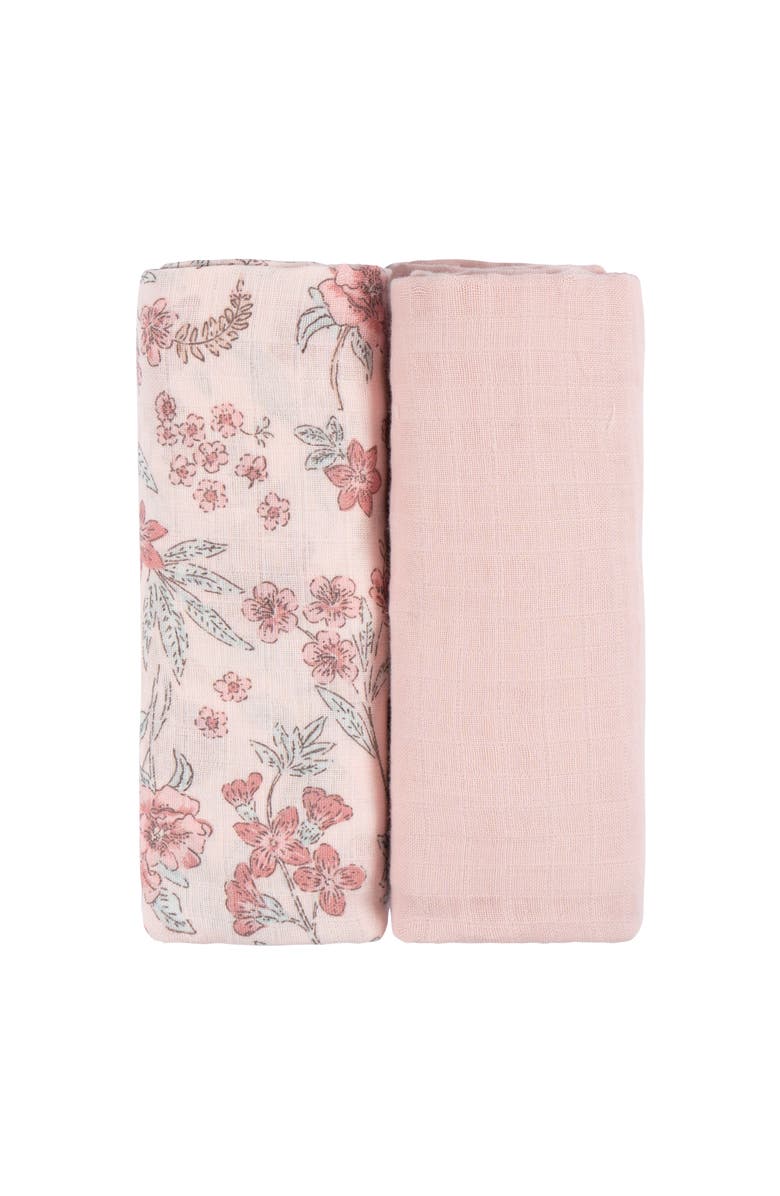 Just Born Muslin Swaddle Pink Floral Blankets 2-Pack, Alternate, color, Pink Floral