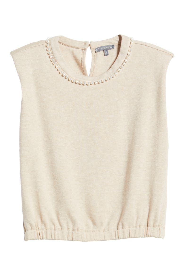Faux Pearl Trim Extended Shoulder Top, Alternate, color, HEATHER OATMEAL