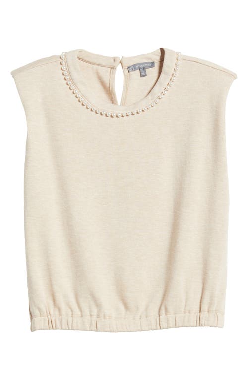 Wit & Wisdom Faux Pearl Trim Extended Shoulder Top In Brown