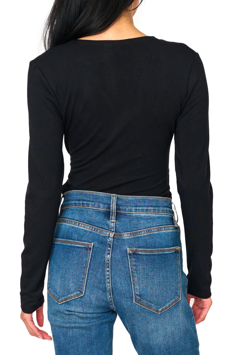 GIBSONLOOK Surplice Ponte Bodysuit, Alternate, color, Black