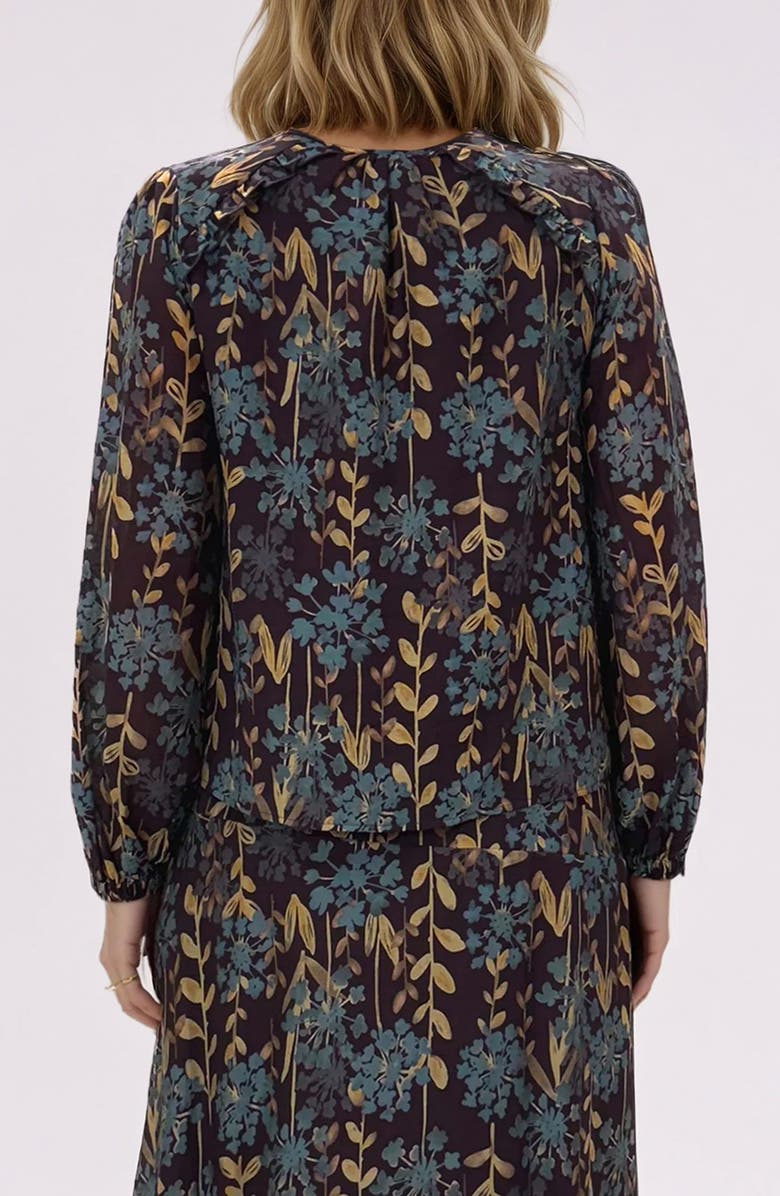 MELLODAY Organza Print Top, Alternate, color, Burgundy/ Blue Multi