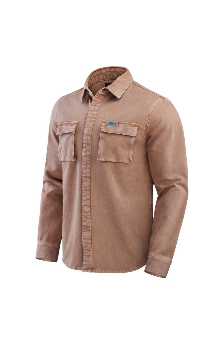 Darius Rucker Collection by Fanatics Men's Darius Rucker Collection by Fanatics Brown Detroit Lions Garment Dyed Long Sleeve Full Snap Shirt, Alternate, color, Brown