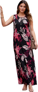 Roaman's Plus Size Sleeveless Crew Neck Maxi Dress