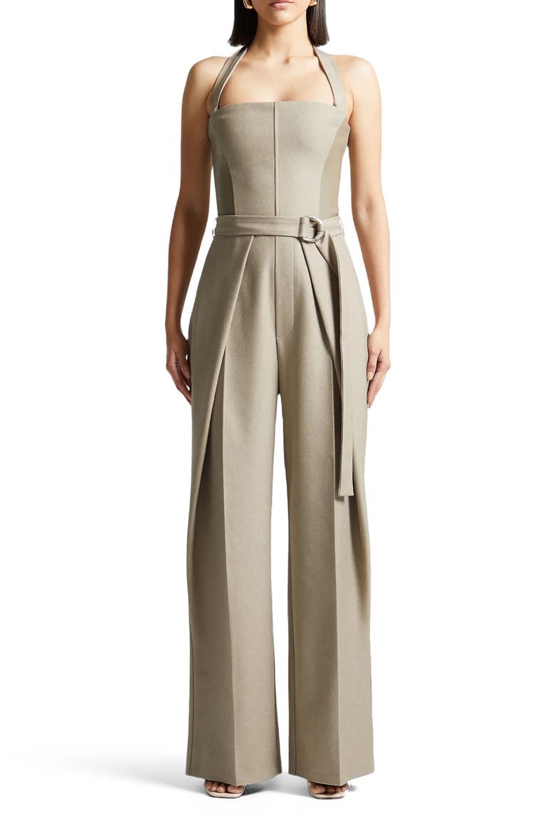 Sabine Tailored Pleat Jumpsuit with Belt, Main, color, Beige