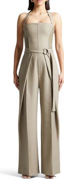 Manière De Voir Sabine Tailored Pleat Jumpsuit with Belt