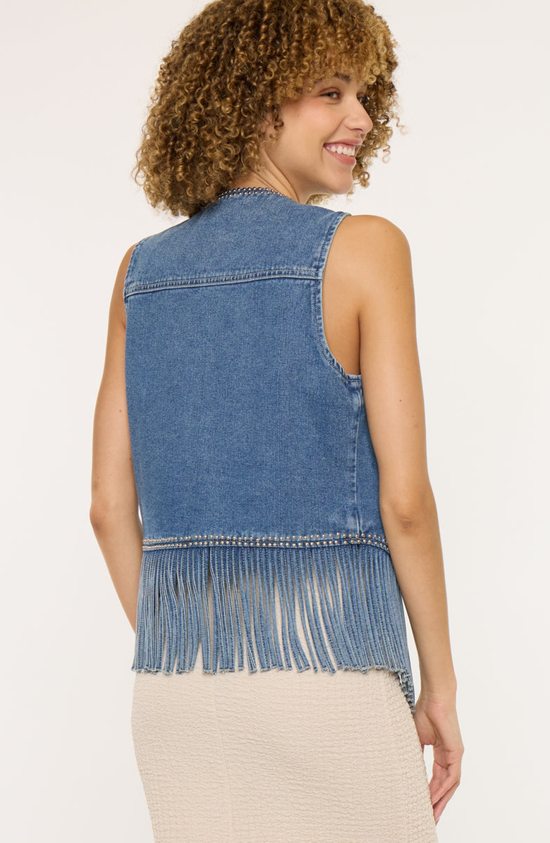 KanCan Mabel Fringe Denim Vest, Alternate, color, Medium Wash