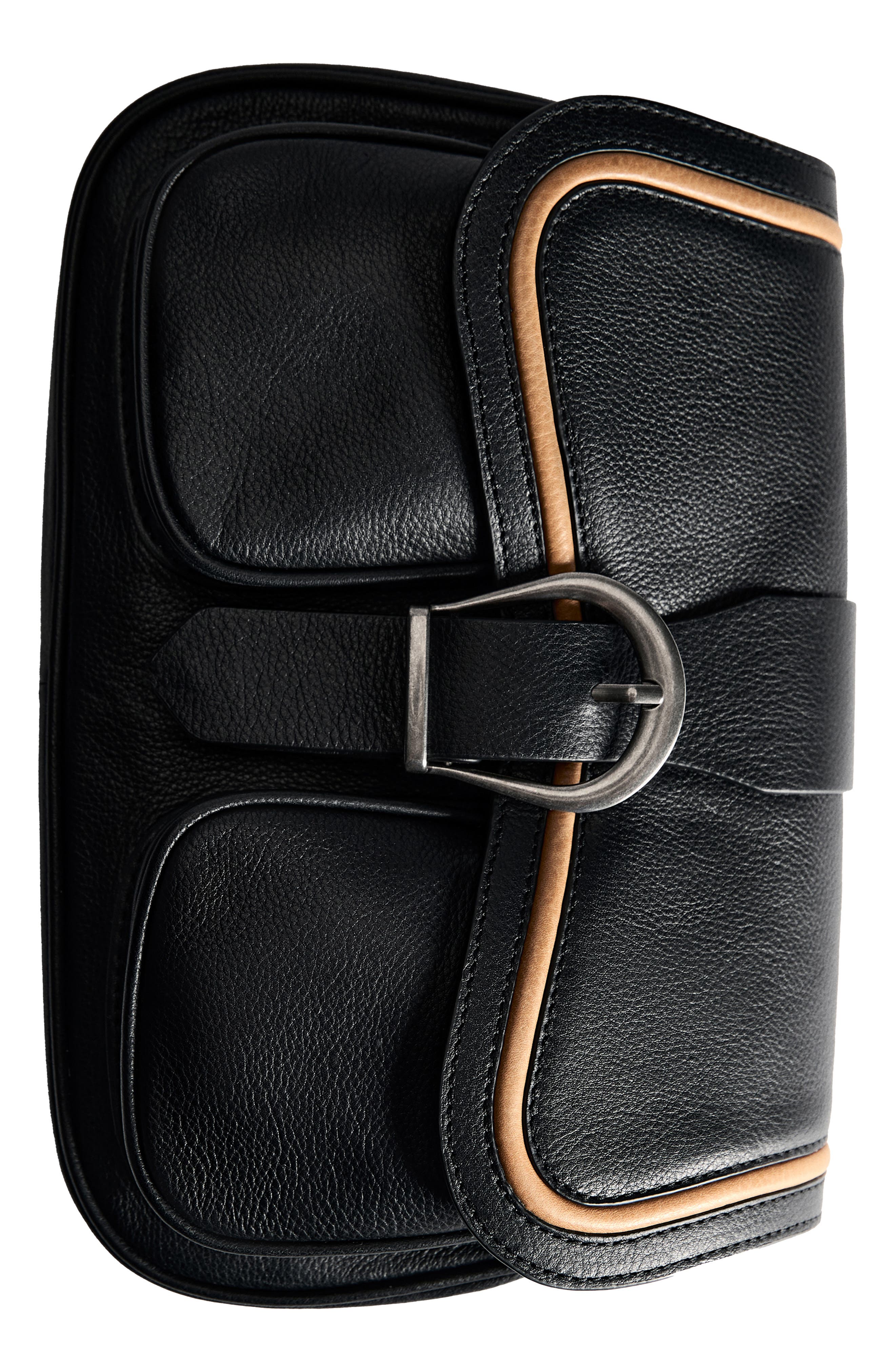 MANGO Buckle Leather Shoulder Bag, Alternate, color, 