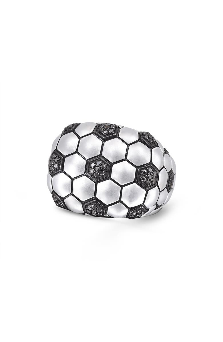 LuvMyJewelry Soccer Football Silver & Black Diamond Statement Men Ring, Main, color, Silver