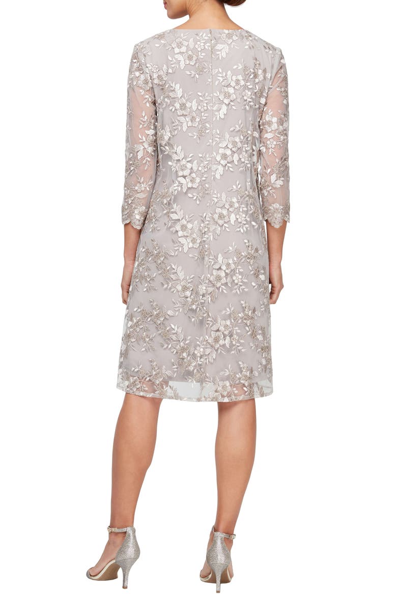 Alex Evenings Embroidered Overlay Cocktail Dress, Alternate, color, 