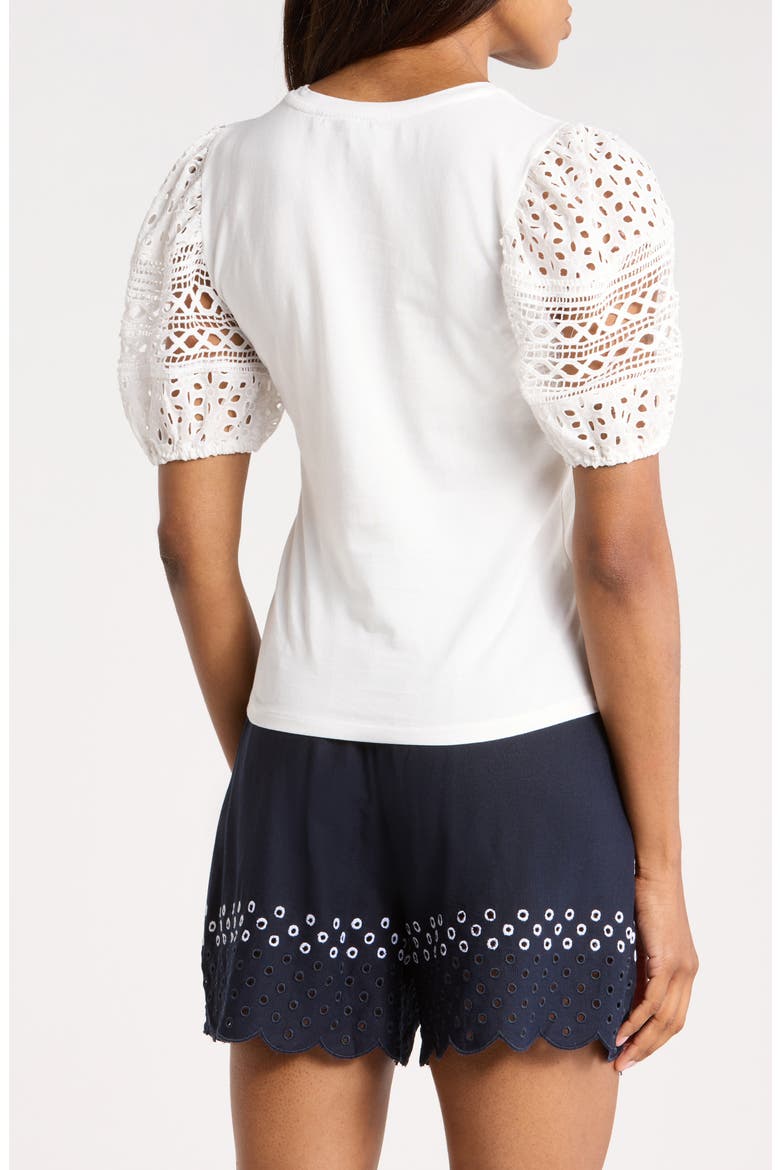 Eyelet Puff Sleeve Top, Alternate, color, WHITE