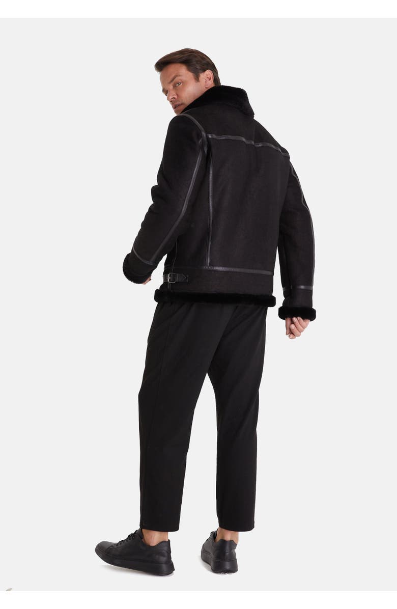 Furniq UK Frederick Shearling Aviator Jacket, Alternate, color, Black / Black Wool