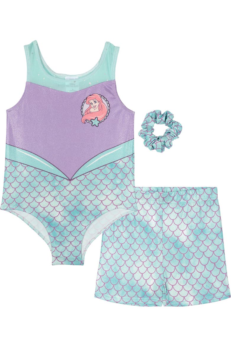 The Little Mermaid Princess Ariel Gymnastics Leotard and Shorts Set, Main, color, Teal Ariel