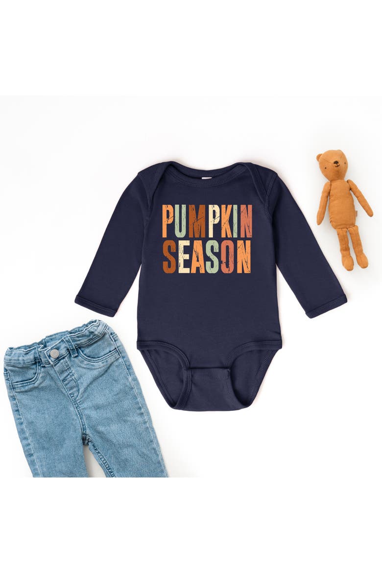 Pumpkin Season Fall Colors Infant Long Sleeve Bodysuit, Alternate, color, Navy