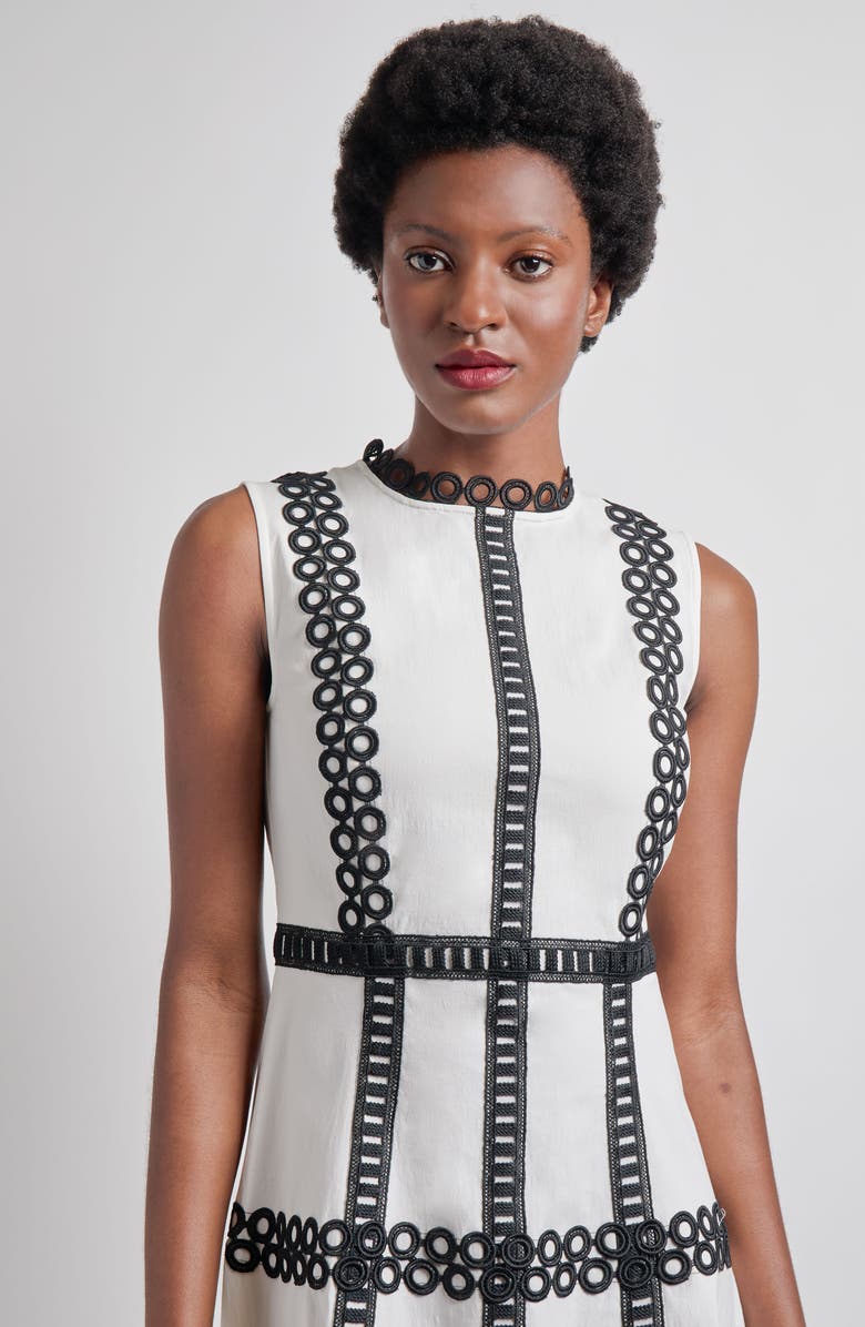 Misook Eyelet Trim Sleeveless Cotton Dress, Alternate, color, White/ Black