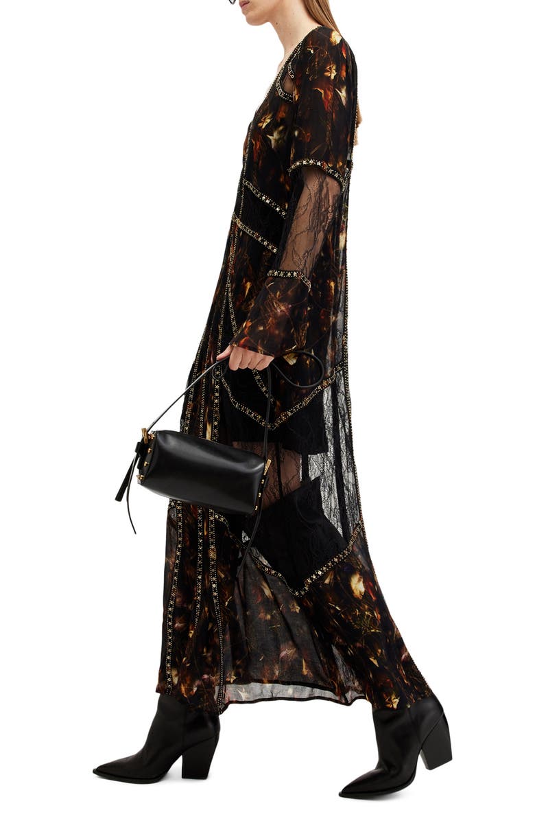 AllSaints Bryn Embellished Long Sleeve Maxi Dress, Alternate, color,