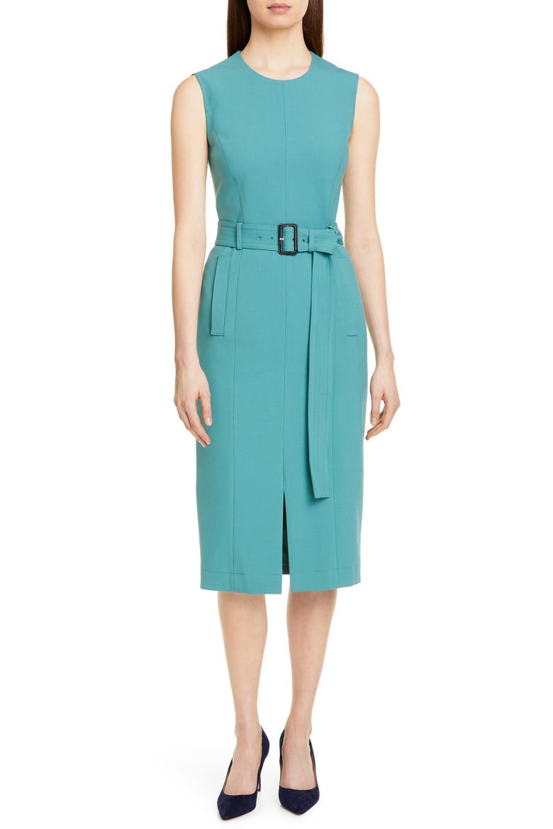 Dadoria Belted Sheath Dress, Main, color, DARK JADE