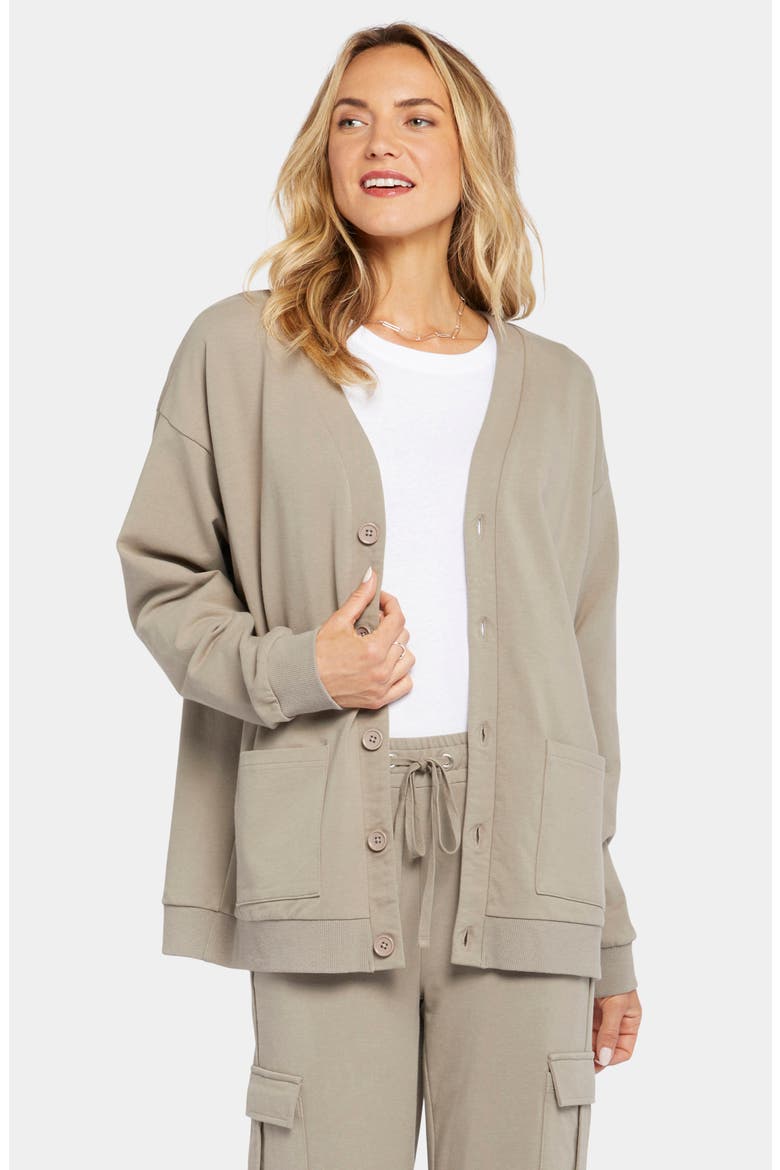 Sweatshirt Cardigan, Alternate, color, SADDLEWOOD