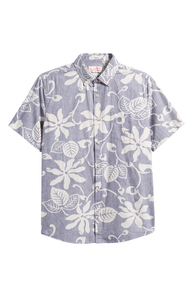 Reyn Spooner Tiare Pareau Floral Cotton Button-Down Shirt, Main, color, Cadet