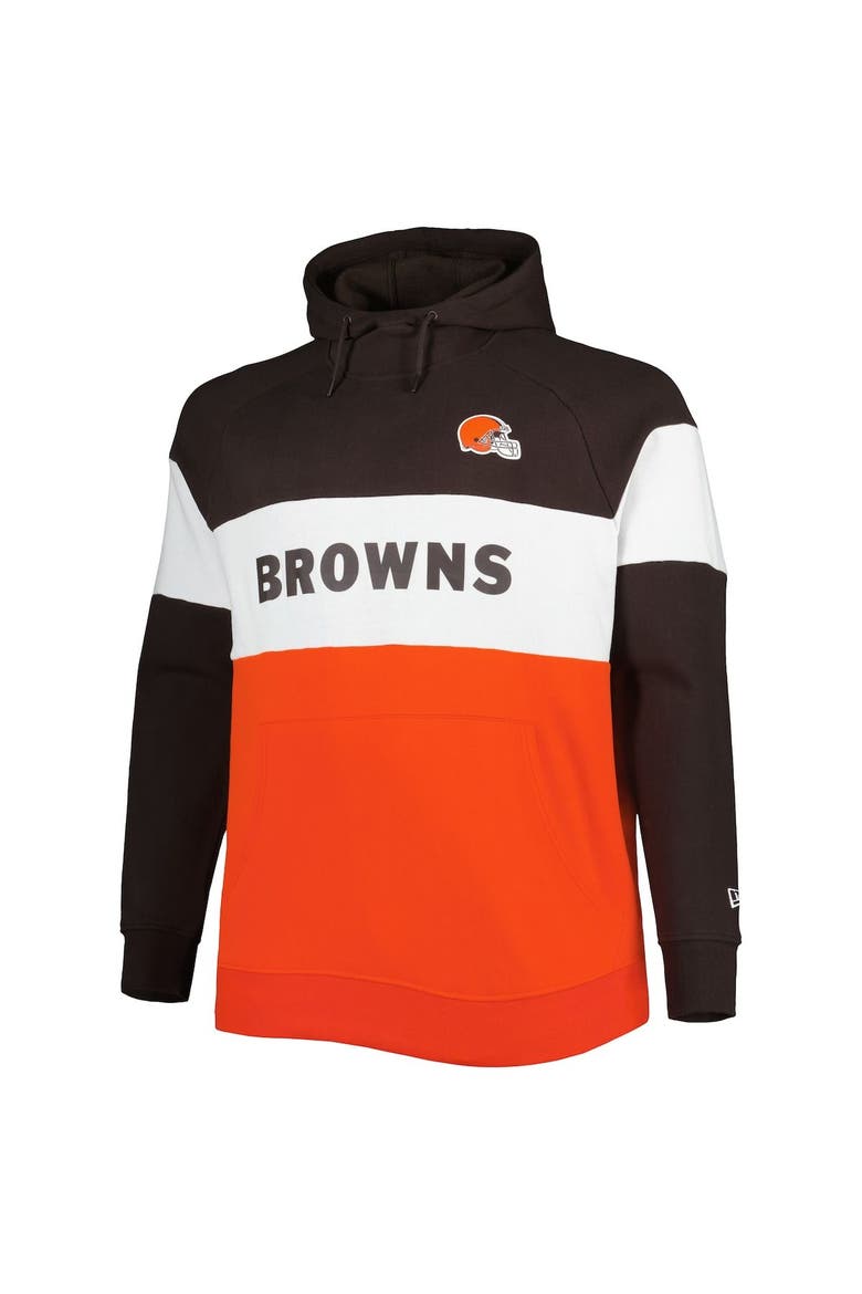 Men's New Era Orange/Brown Cleveland Browns Big & Tall Current Colorblock Raglan Fleece Pullover Hoodie, Alternate, color, Orange