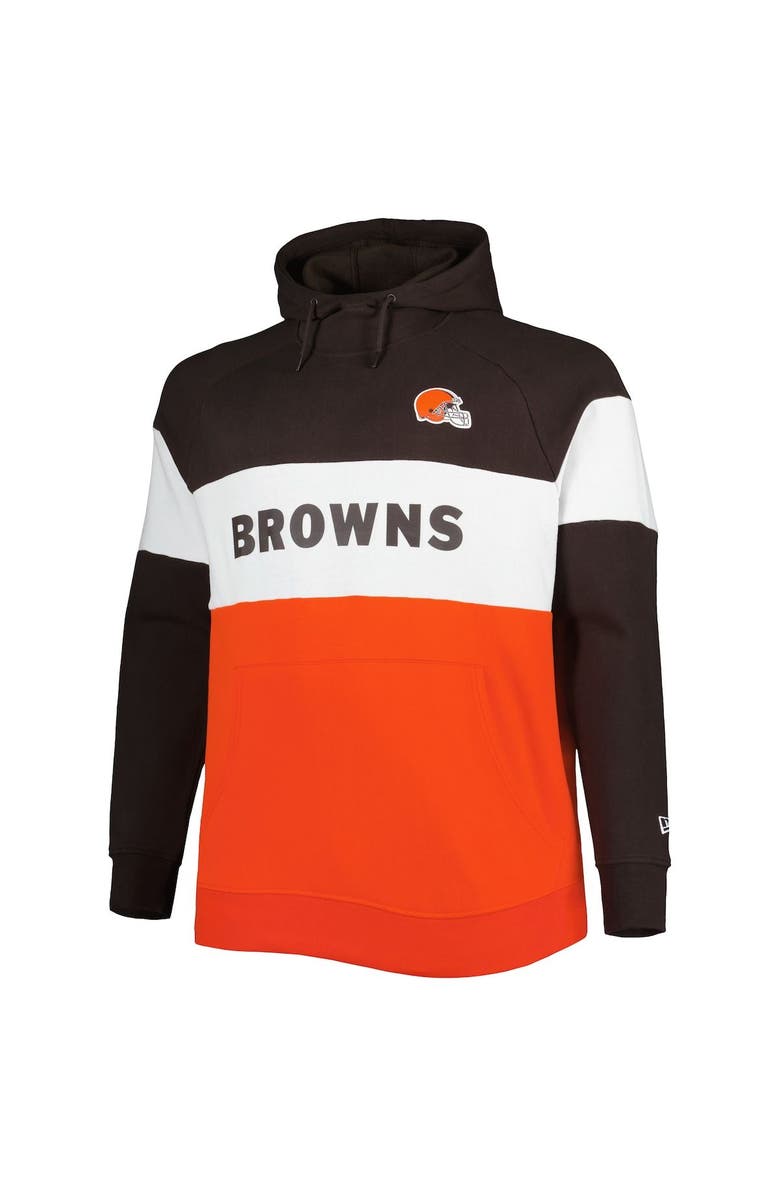 New Era Men's New Era Orange/Brown Cleveland Browns Big & Tall Current Colorblock Raglan Fleece Pullover Hoodie, Alternate, color, Orange