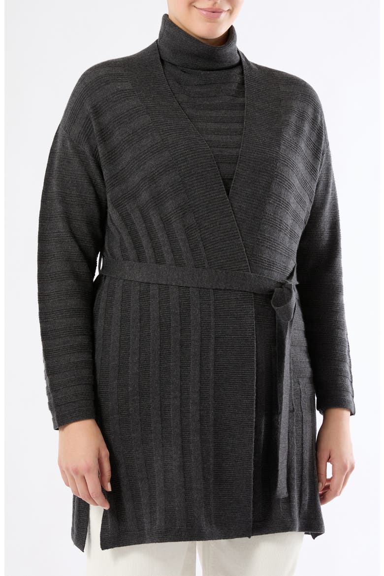 Zamia Tie Belt Merino Wool Cardigan, Main, color, DARK GREY