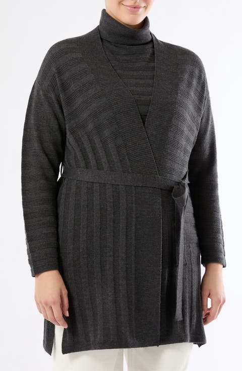 Zamia Tie Belt Merino Wool Cardigan (Plus)