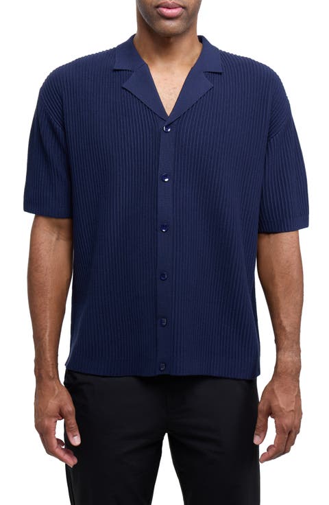 Ribbed Knit Camp Shirt