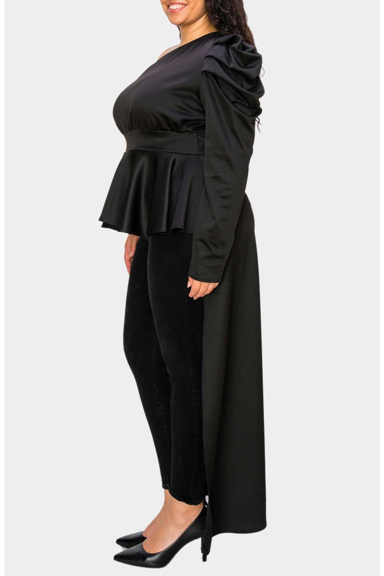 Nicolette One-Shoulder Peplum Top, Alternate, color, BLACK