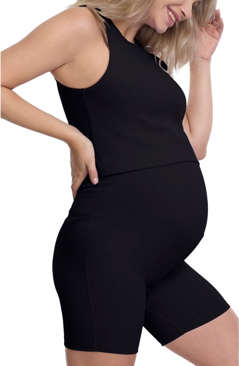 MOTHERHOOD MATERNITY Crew Neck Racerback Cropped Maternity Tank, Alternate, color, Black