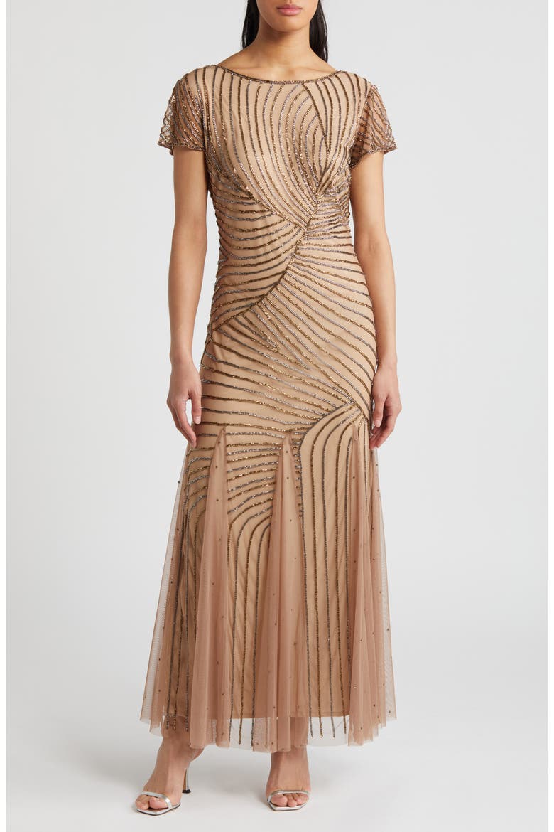Beaded Gown, Main, color, BEIGE