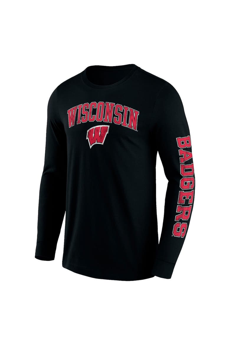 Men's Fanatics Branded Black Wisconsin Badgers Distressed Arch Over Logo 2.0 Long Sleeve T-Shirt, Alternate, color, Black