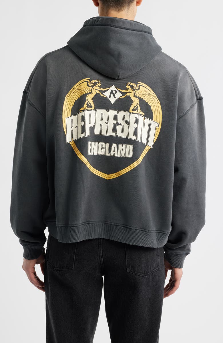 Represent Oversize Distressed Angel Border Graphic Hoodie, Alternate, color, Stained Black