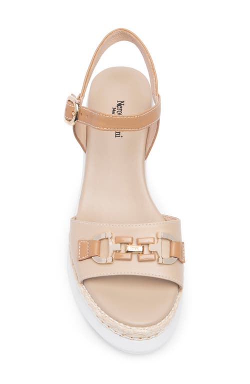 Nerogiardini Leather Horsebit Roped Platform Wedge Sandals In Beige