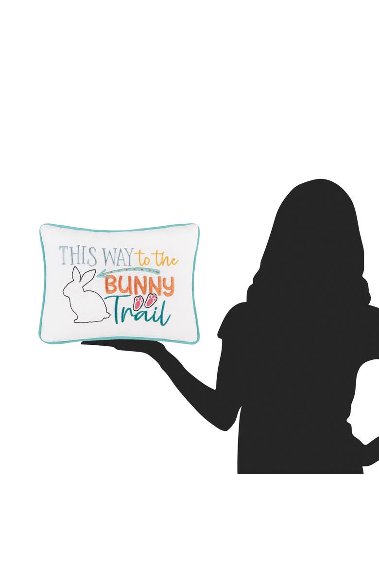 "This Way to The Bunny Trail" Easter Cotton Blend Mini Accent Pillow 9" x 12", Alternate, color, White