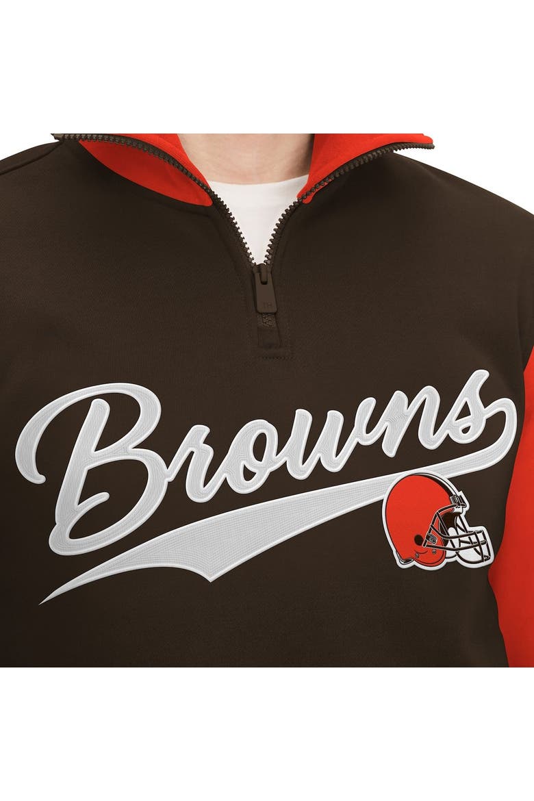Men's Tommy Hilfiger Brown/Orange Cleveland Browns Aiden Quarter-Zip Sweatshirt, Alternate, color, Brown