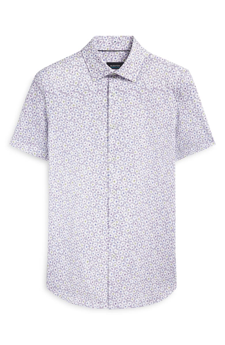 Bugatchi Miles OoohCotton<sup>®</sup> Floral Short Sleeve Button-Up Shirt, Alternate, color, Lilac