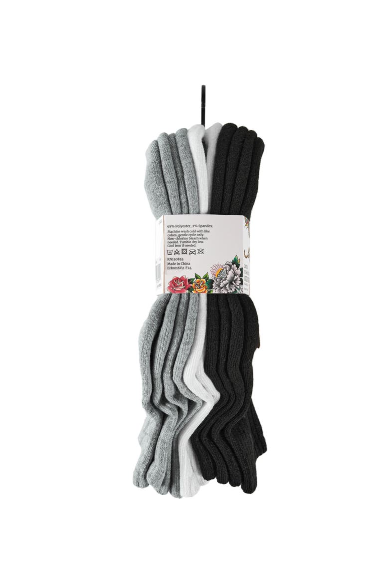 Heart Skull Embroidery Half Cushion Mid Crew Sock 5-Pack, Alternate, color, Black White Grey