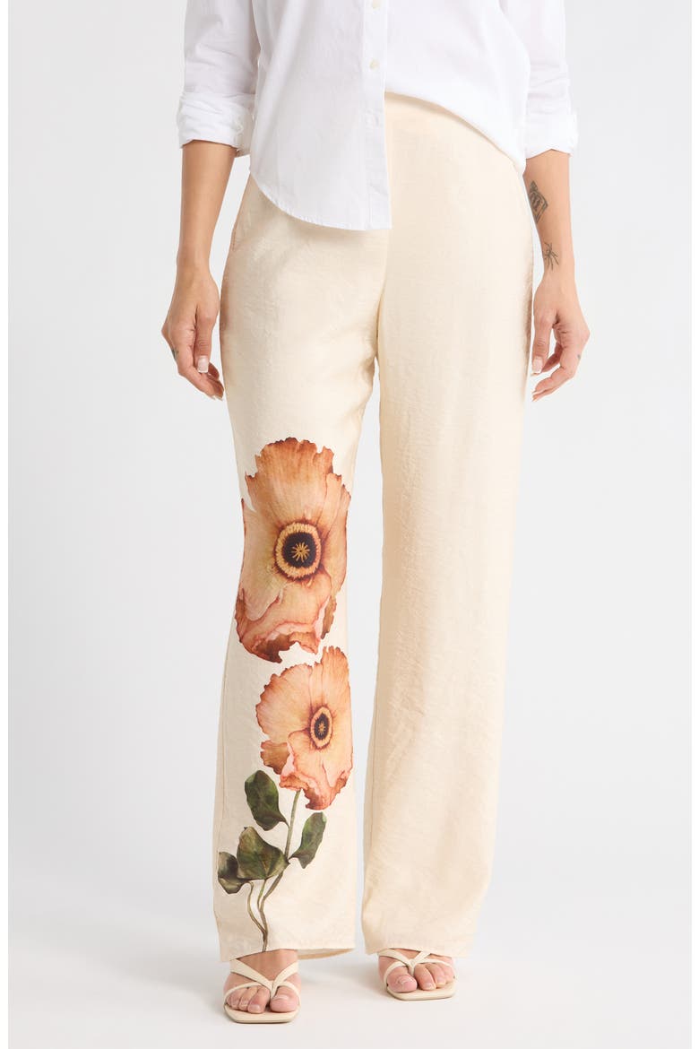 Floral Wide Leg Pants, Main, color, MEDIUM BEIGE