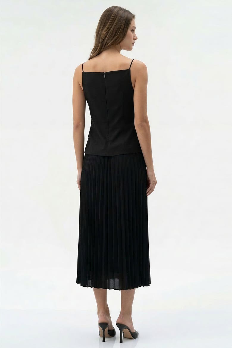 Angeletta Sleeveless Linen Trim Pleated Midi Dress, Alternate, color, Black