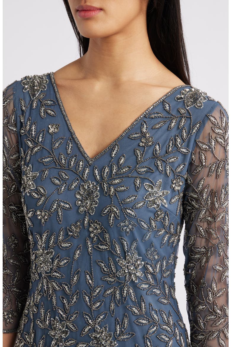 Floral Beaded Sheath Gown, Alternate, color, GREY