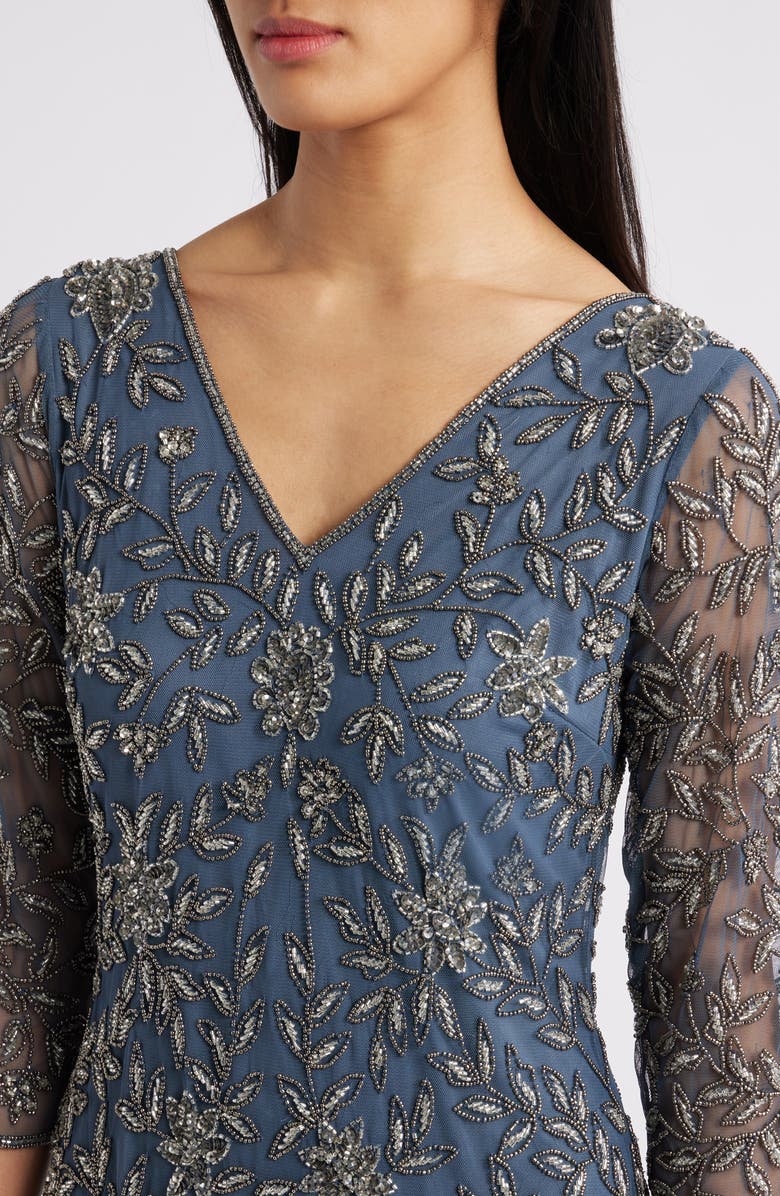 Pisarro Nights Floral Beaded Sheath Gown, Alternate, color, Grey