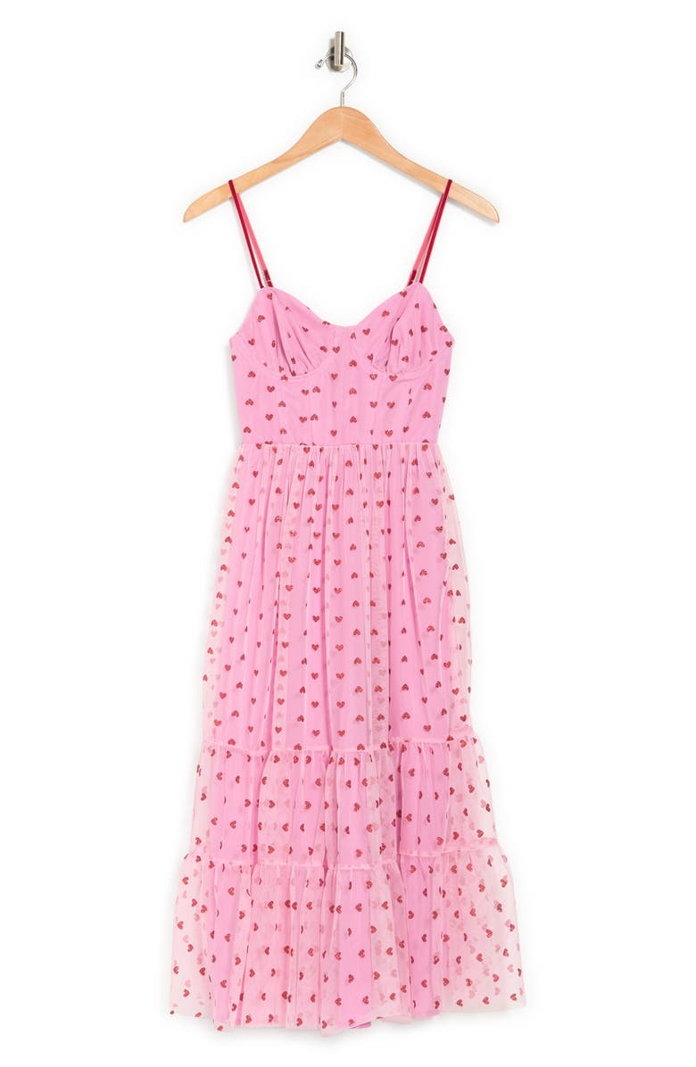 Betsey Johnson Metallic Heart Print Mesh Midi Dress, Alternate, color, 