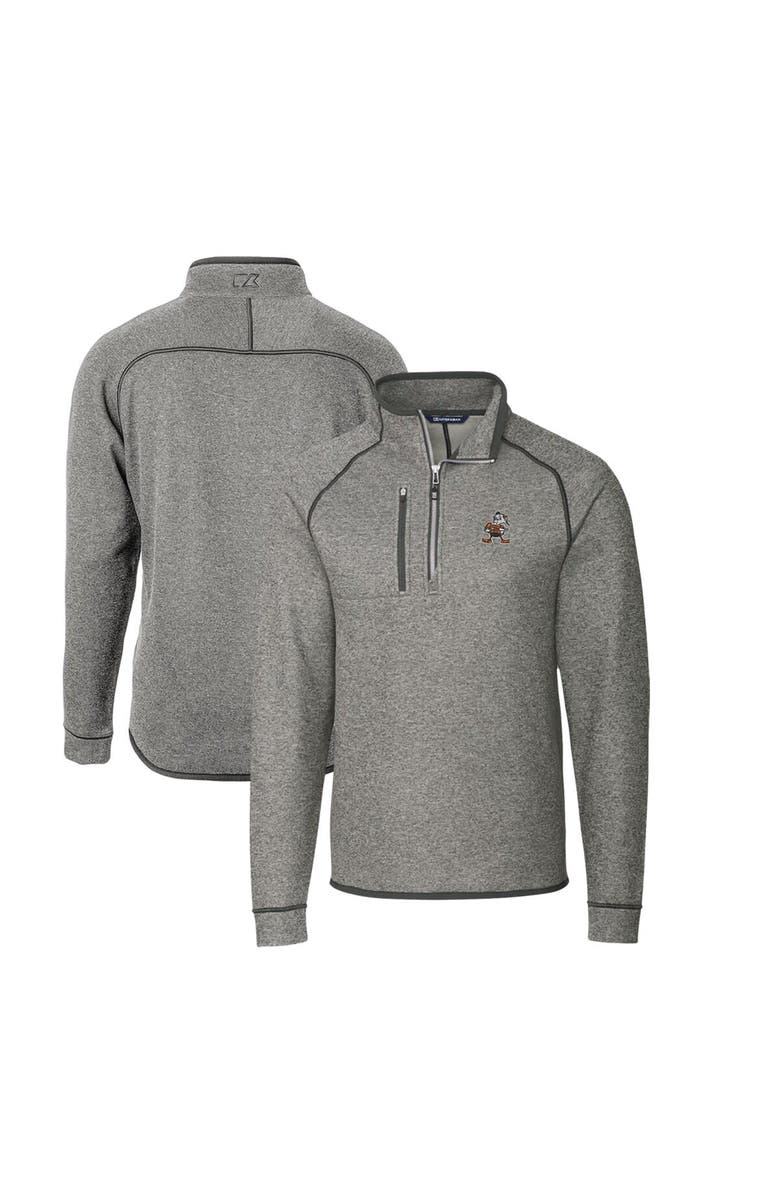 Cutter & Buck Men's Cutter & Buck Heather Gray Cleveland Browns Throwback Logo Mainsail Sweater-Knit Half-Zip Pullover Jacket, Main, color, 