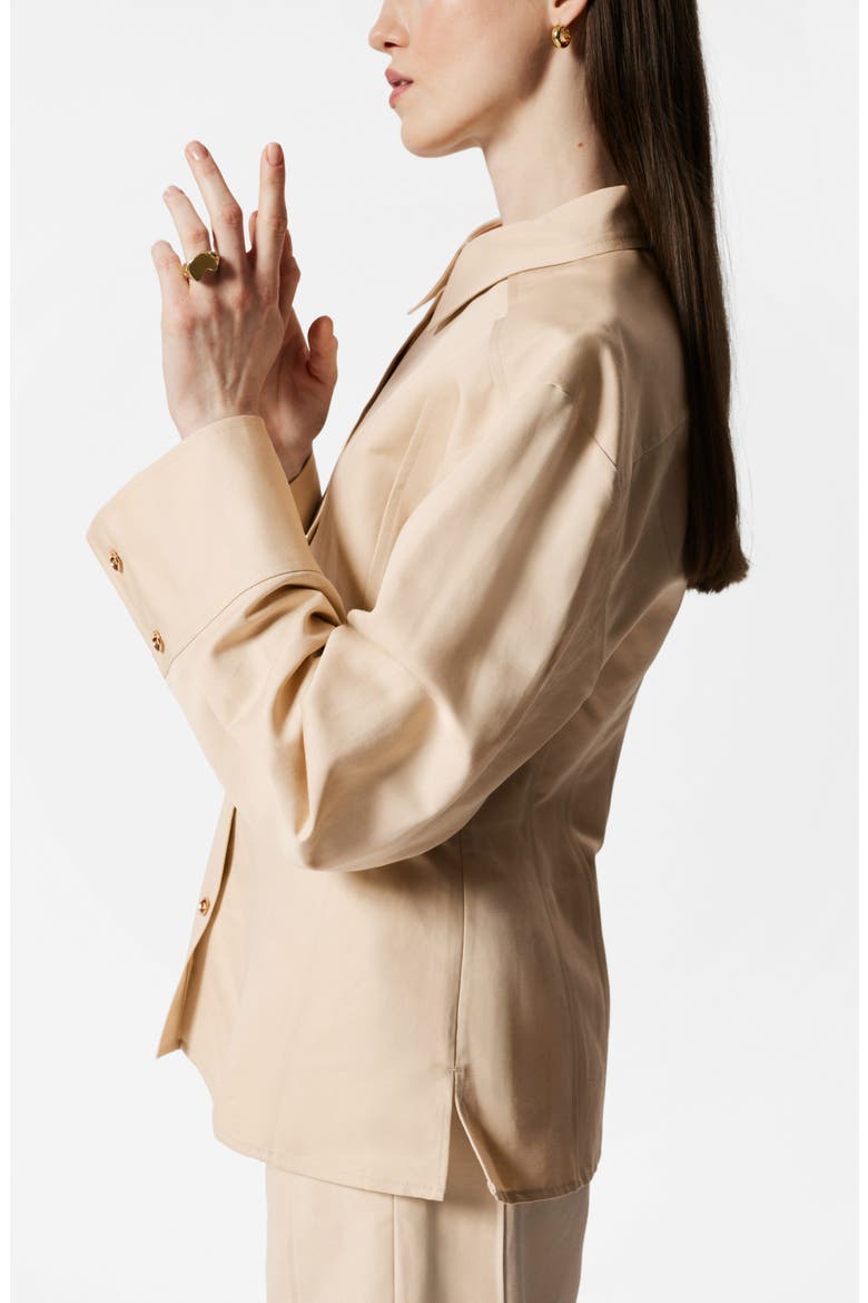 Tapered Waist Cotton & Linen Blend Button-Up Shirt, Alternate, color, BEIGE DUSTY LIGHT
