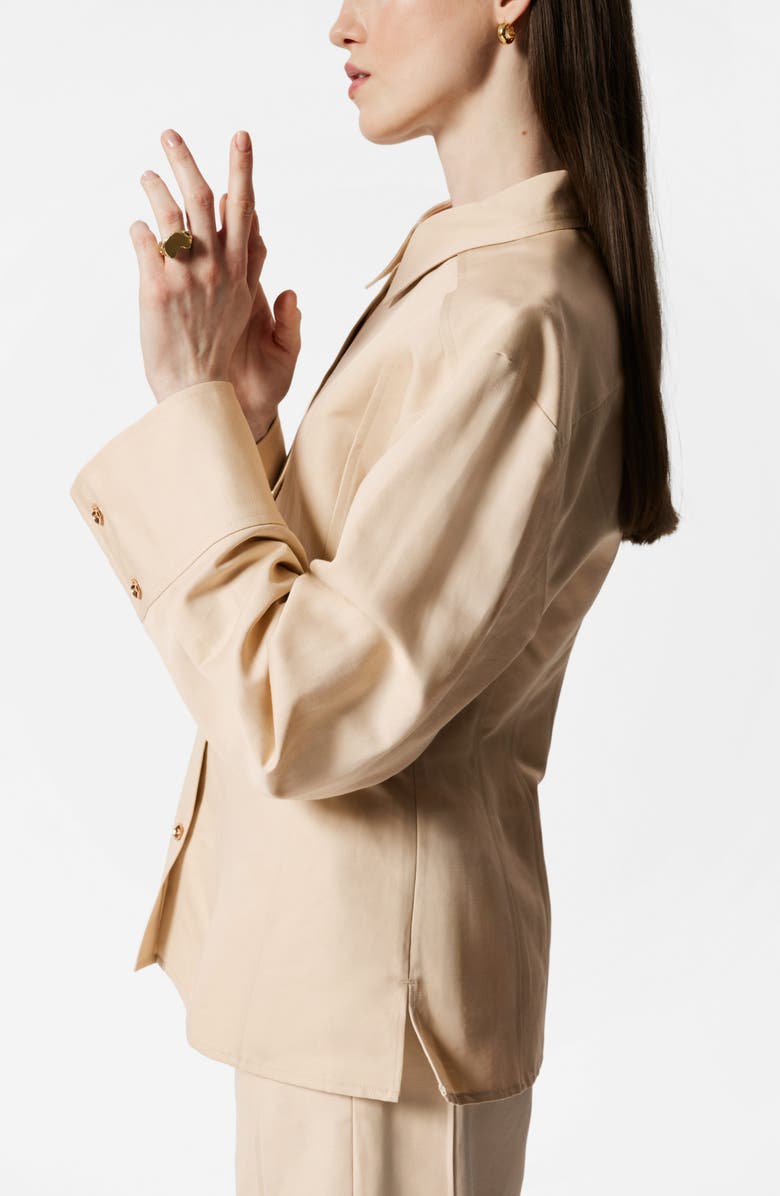 & Other Stories Tapered Waist Cotton & Linen Blend Button-Up Shirt, Alternate, color, Beige Dusty Light